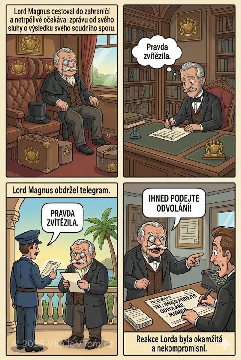Lord Magnus a telegram Lord Magnus a telegram - Lord Magnus, který cestoval do zahraničí, požádal svého sluhu, aby...