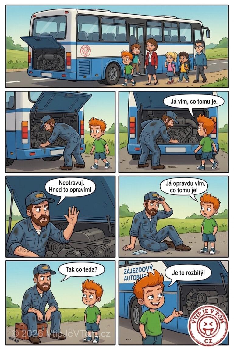 Pepíček a pokažený autobus - Pepíčkova třída s paní učitelkou a panem učitelem jede na...