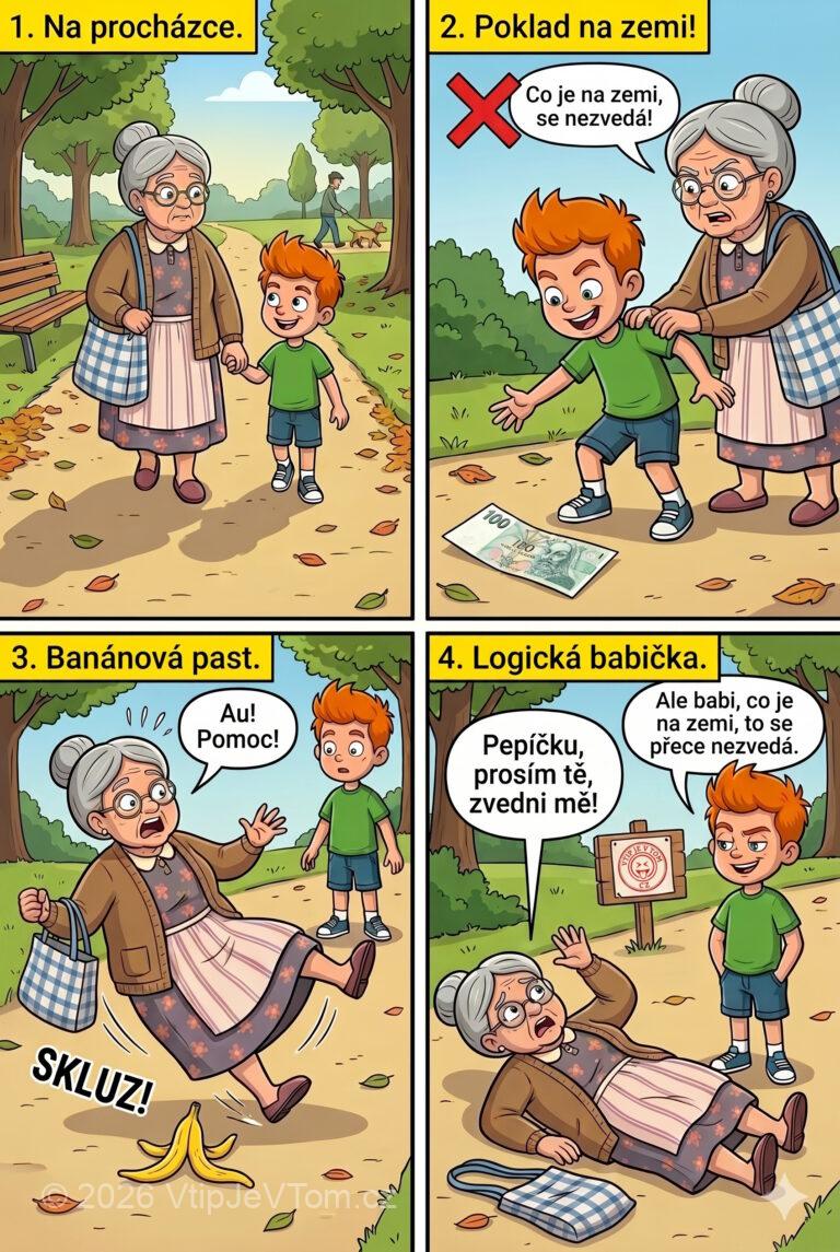 Pepíček nesmí nic zvedat - Babička jde s Pepíčkem na procházku a Pepíček uvidí na...
