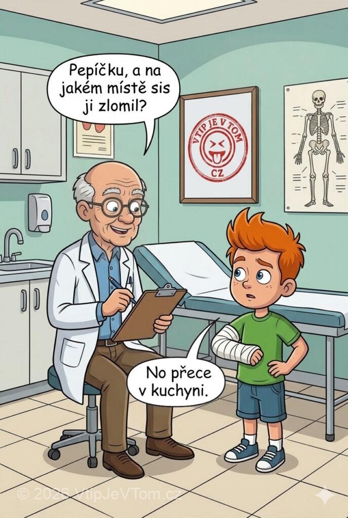 Pepíček si zlomil ruku - Pepíček si zlomí ruku a dojde za doktorem.Doktor: ,,Pepíčku a...