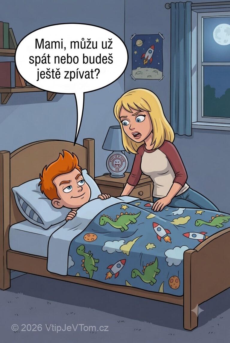 Maminka zpívá Pepíčkovi - Maminka uspává Pepíčka. Přezpívala už třetí písničku a syn pořád...