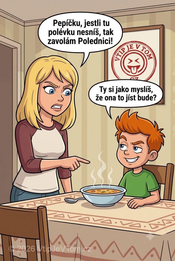 Pepíček a Polednice Pepíček a Polednice - Maminka se baví se svým synem: „Pepíčku, jestli tu polévku...
