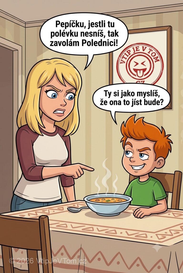 Pepíček a Polednice - Maminka se baví se svým synem: „Pepíčku, jestli tu polévku...