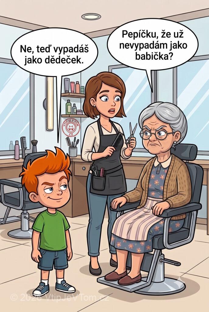 Pepíček a babiččin nový účes - Babička s Pepíčkem šla do kadeřnictví se ostříhat. Po té...