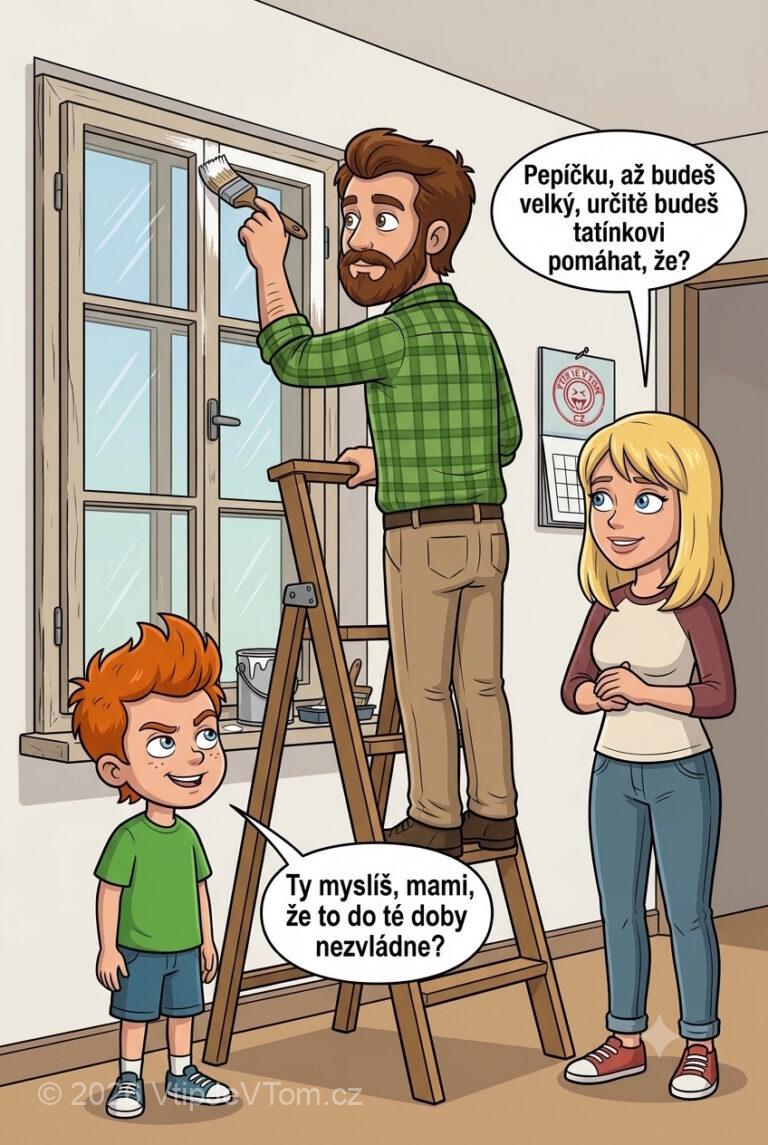 Pepíček a malování Pepíček a malování - Pepíček pozorně hledí na tatínka, jak maluje okno. Maminka to...