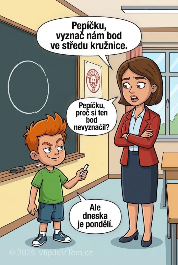 Pepíček a střed kružnice Pepíček a střed kružnice - Paní učitelka vyvolá Pepíčka: „Pepíčku, pojď k tabuli a vyznač...