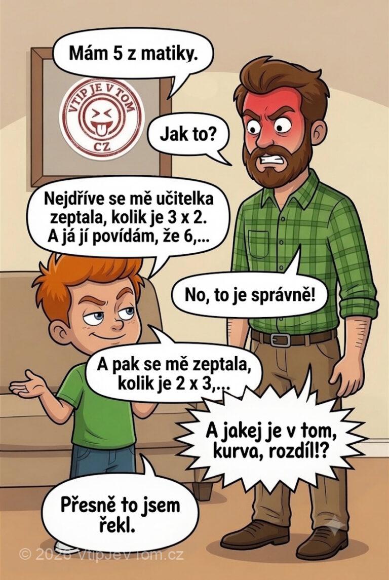 Pepíček a tři krát dva - Přijde Pepíček ze školy a povídá tatínkovi, že dostal pětku...