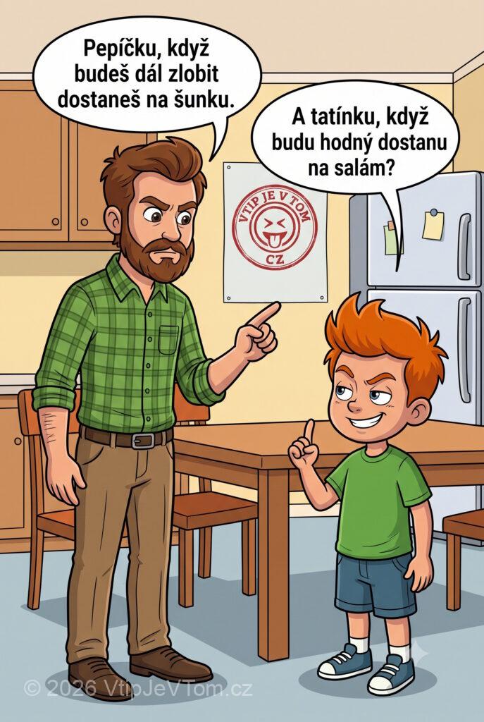 Pepíček dostane na šunku - Tatínek říká Pepíčkovi: Pepíčku, když budeš dál zlobit dostaneš na...