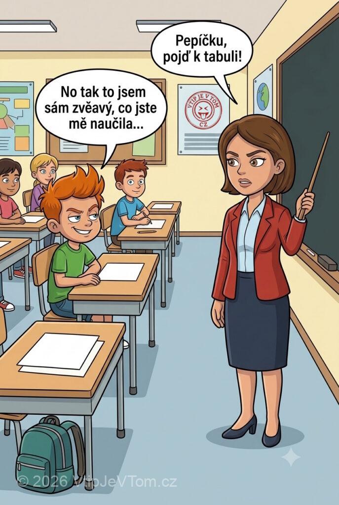 Pepíček jde k tabuli Pepíček jde k tabuli - Učitelka: „Pepíčku, pojď k tabuli!“Pepíček: „No tak to jsem sám...