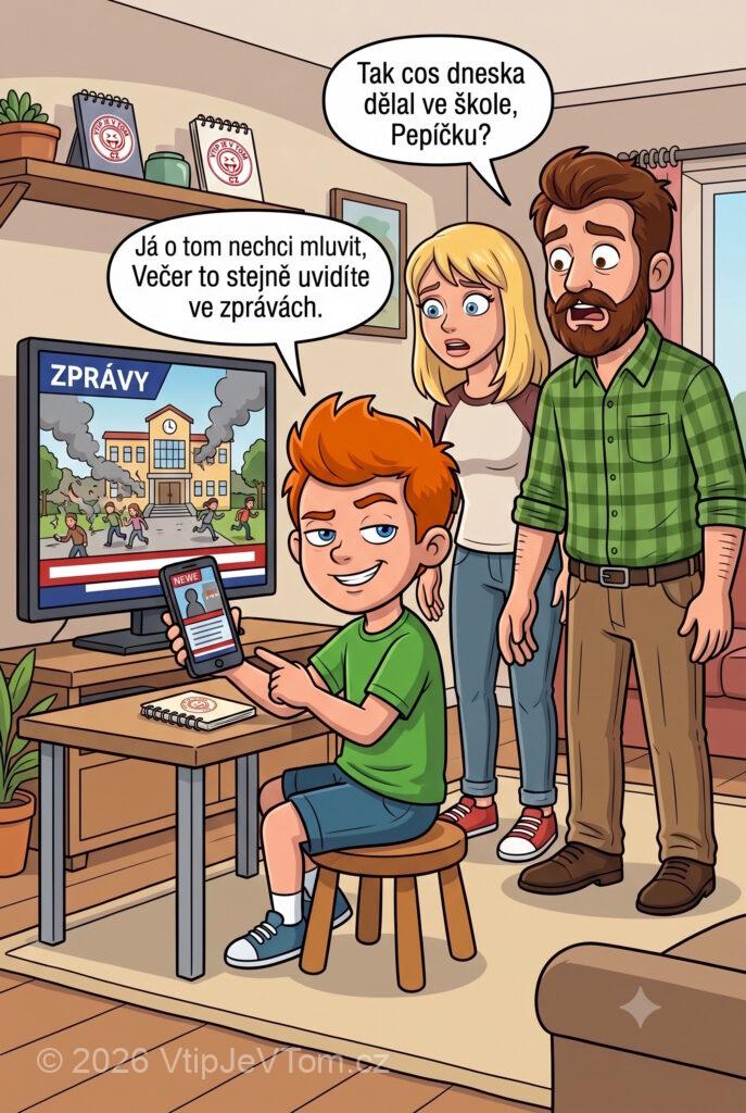 Pepíček nechce mluvit - Tatínek: „Tak cos dneska dělal ve škole, Pepíčku?“Pepíček: „Já o...