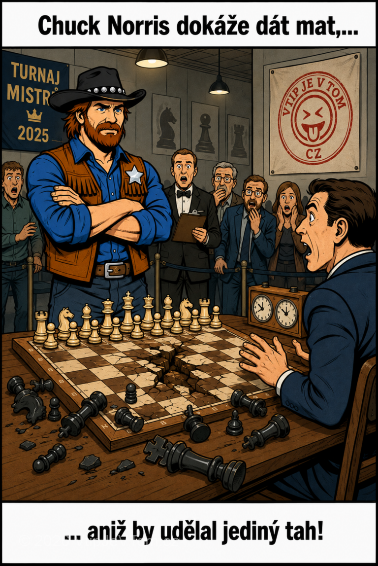 Chuck Norris hrál šach Chuck Norris hrál šach - Chuck Norris dokáže dát mat, aniž by udělal jediný tah!