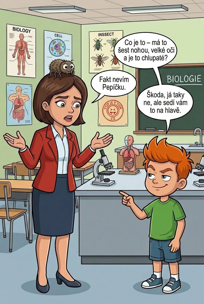 Pepíček biologická hádanka - Při hodině biologie se ptá Pepíček učitelky: "Co to je...