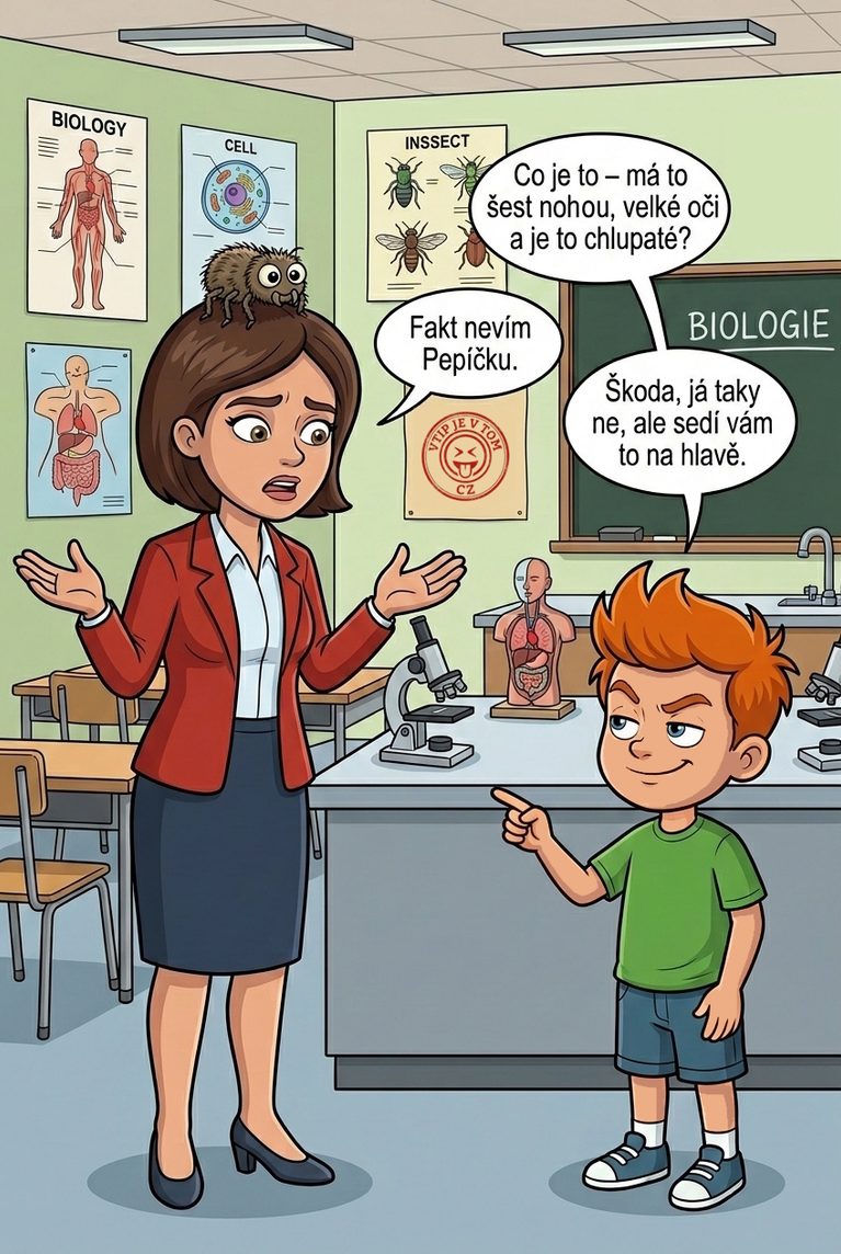 Pepíček biologická hádanka - Při hodině biologie se ptá Pepíček učitelky: "Co to je...