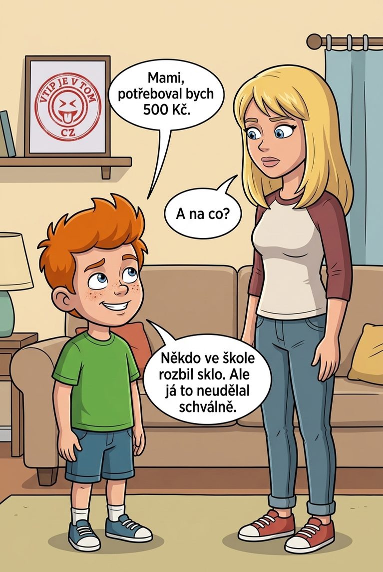 Pepíček potřebuje 500 Kč Pepíček potřebuje 500 Kč - Pepíček přijde za maminkou a říká: „Mami, potřeboval bych 500...