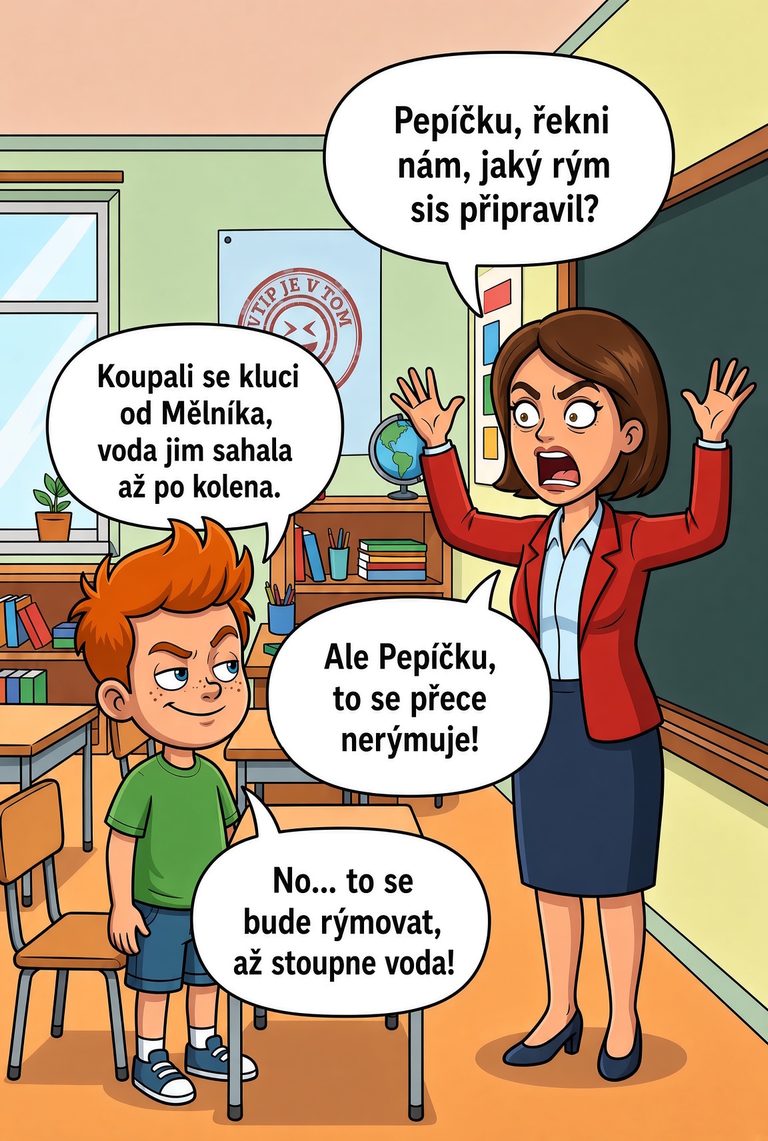 Pepíček rýmuje Pepíček rýmuje - Děti měly za úkol vymyslet rým.Paní učitelka: „Pepíčku, řekni nám,...