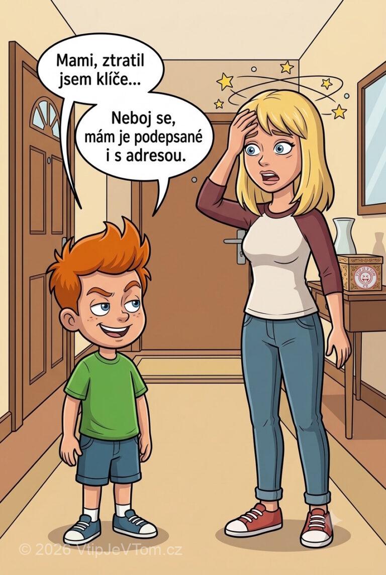 Pepíček ztratil klíče - Pepíček přijde domů a říká: "Mami, ztratil jsem klíče..."Mamince se...