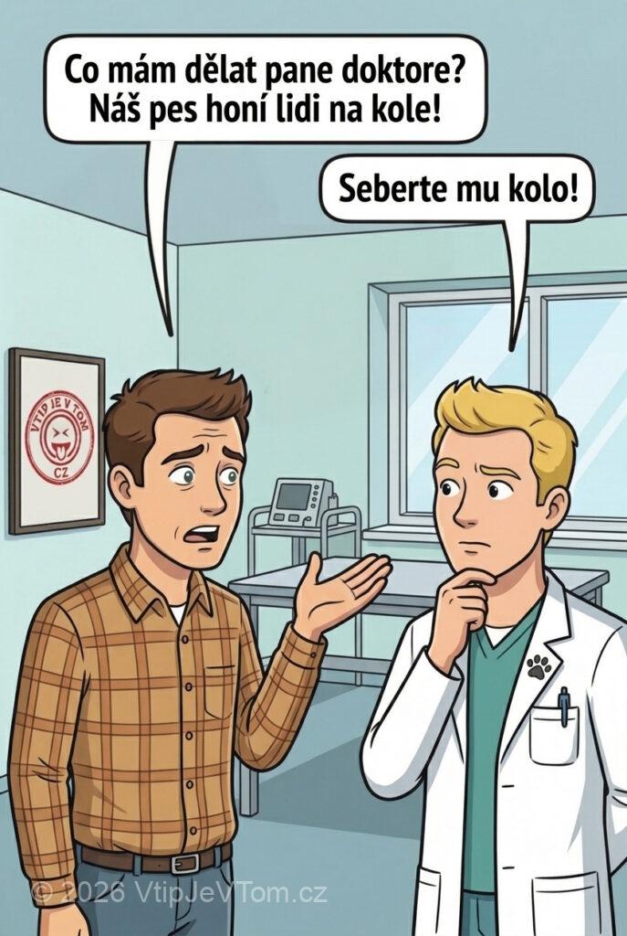 Pes honí lidi na kole Pes honí lidi na kole - Přijde pan Novák k veterináři a říká:"Co mám dělat pane...