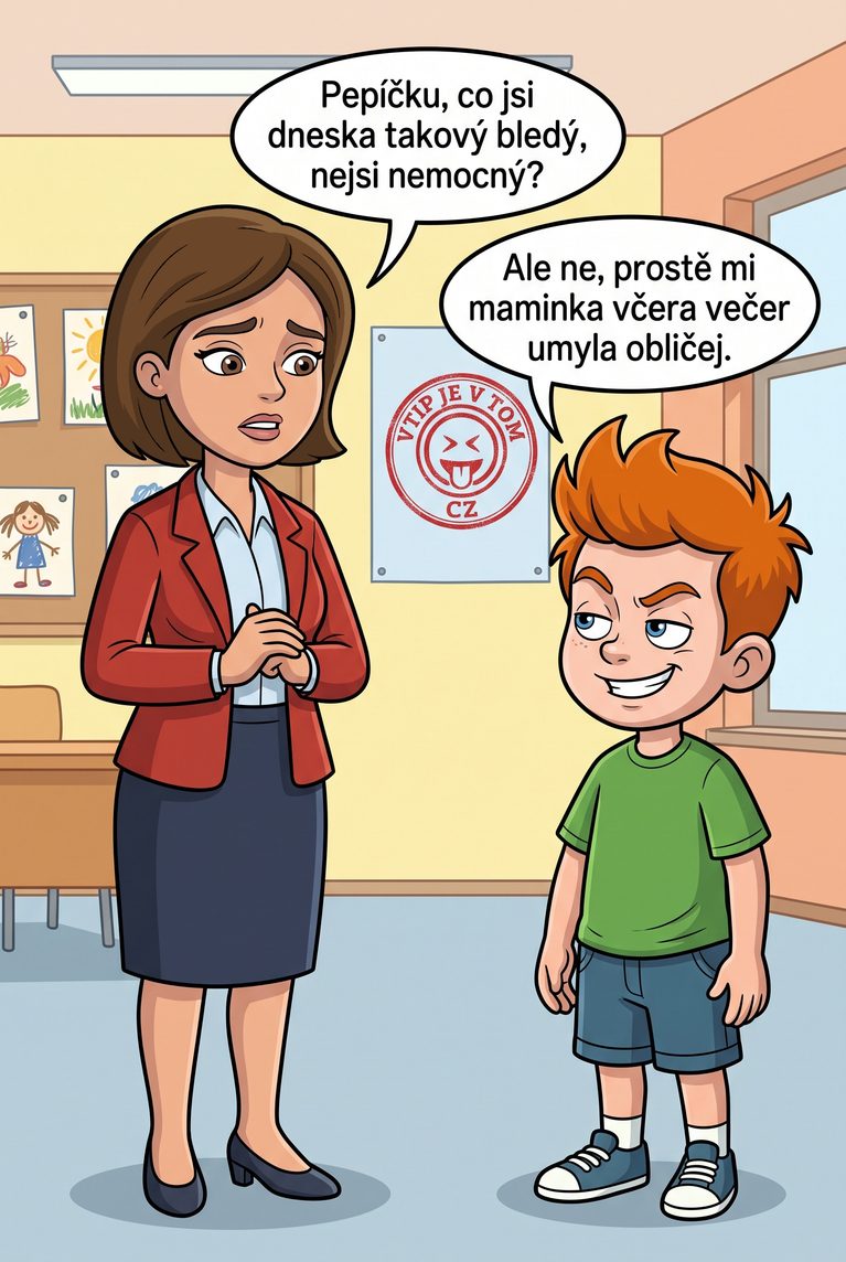 Bledý Pepíček Bledý Pepíček - Paní učitelka: „Pepíčku, co jsi dneska takový bledý, nejsi nemocný?”Pepíček:...