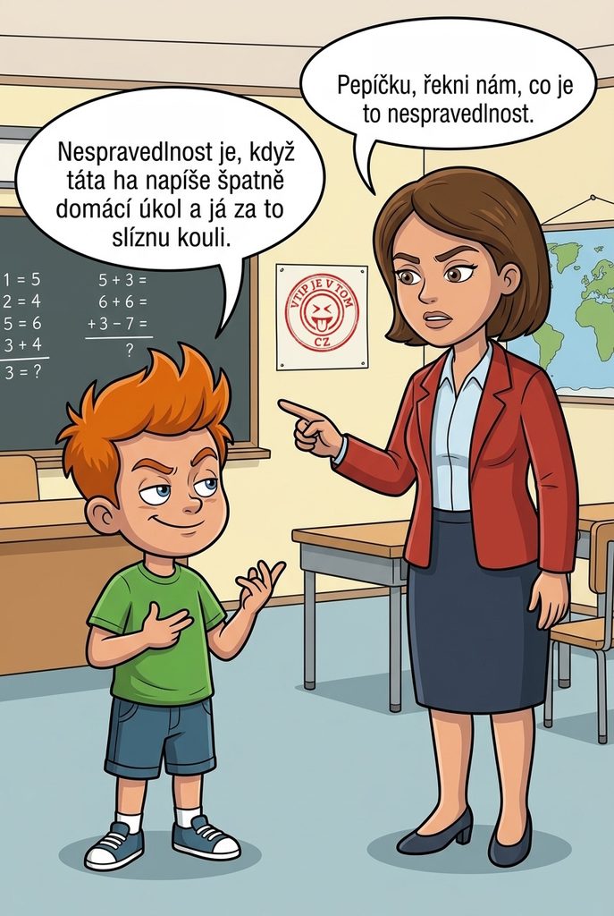 Pepíček a nespravedlnost Pepíček a nespravedlnost - Paní učitelka: „Pepíčku, řekni nám, co je to nespravedlnost.”Pepíček :...