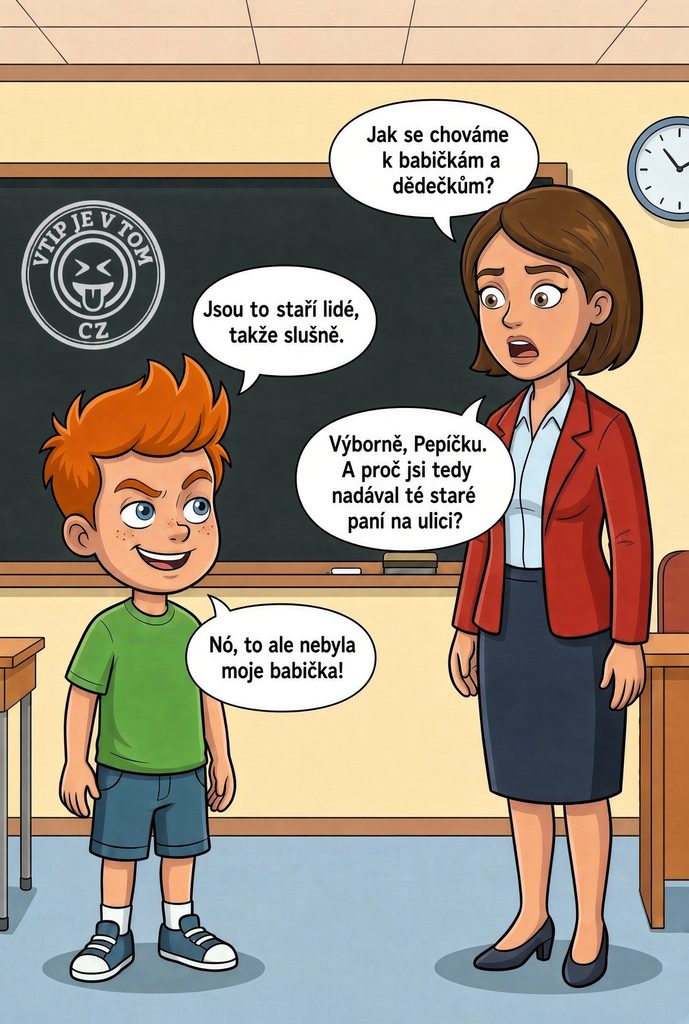 Pepíček a slušnost k starým lidem Pepíček a slušnost k starým lidem - Paní učitelka: "Jak se chováme k babičkám a dědečkům?"Pepíček: „Jsou...