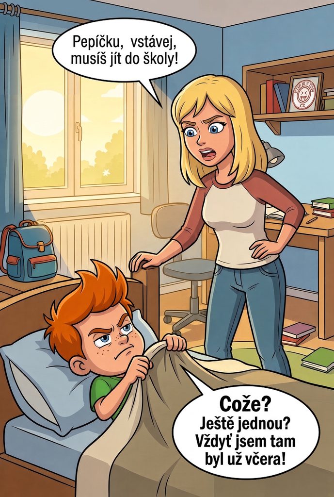 Pepíček musí znovu do školy - Pepíček byl první den ve škole. Další den ráno ho...