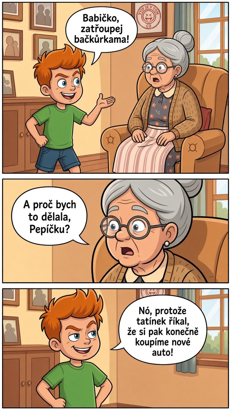 Pepíček a třepání bačkůrkami - Pepíček přijde za babičkou a říká: „Babičko, zatřepej bačkůrkami!“Babička se...