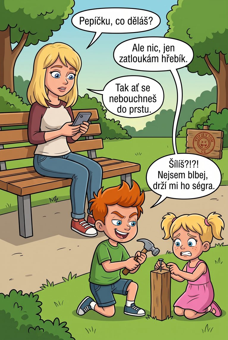 Pepíček zatlouká hřebík Pepíček zatlouká hřebík - Maminka: "Pepíčku, co děláš?"Pepíček: "Ale jen zatloukám hřebík."Maminka:"Tak ať se...