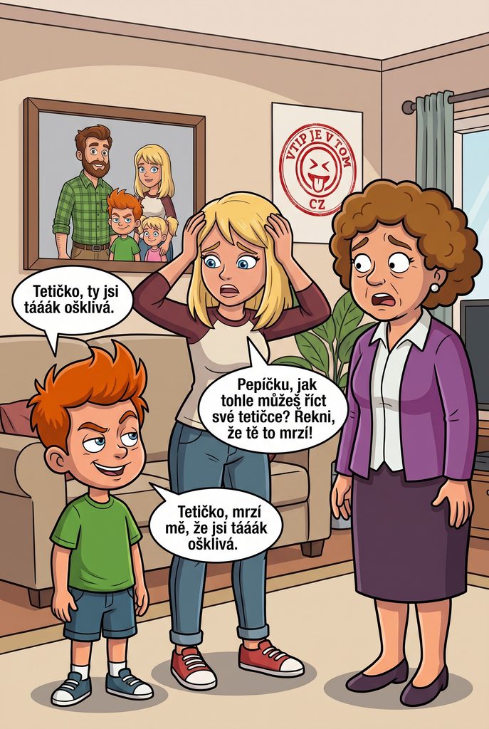 Pepíčka to mrzí! Pepíčka to mrzí! - Teta zase přijela na návštěvu.Pepíček se na ní podívá a...