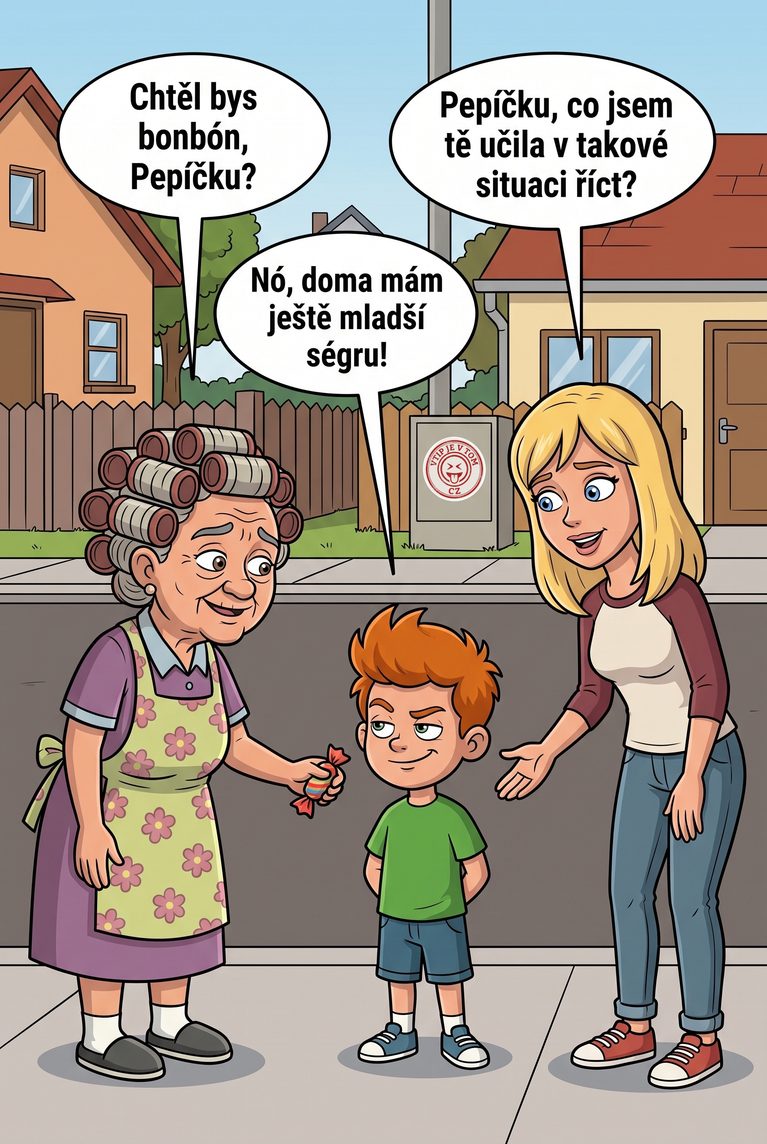 Pepíčkovo poděkování za bonbón - Pepíček s Maminkou jdou po chodníku.Potkají sousedku a ta Pepíčkovi...
